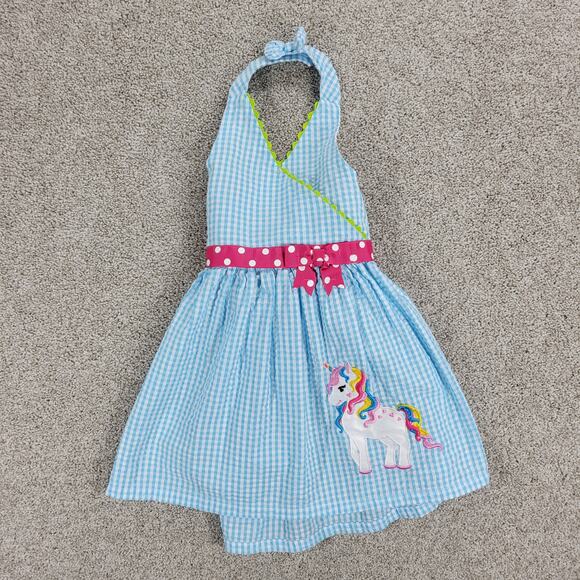 Emily Rose Unicorn Dress 18mo Blue Gingham Check Seersucker Halter‎ Sundress - Picture 1 of 14